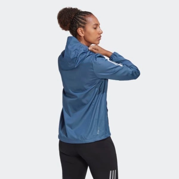 Adidas Womens Hooded Wind Rdy Windbreaker Jacket Blue Full Zip NWOT‎ - Picture 1 of 14